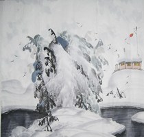 Grand Jang Pure Hand Painted 4-ruler Dou Squared Country Painting landscape Living room Living room Feng Shui with Ice Landscape Painting Decoration Hanging Painting 8