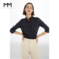 MM Mai min 21 summer temperament simple commuter slim sleeve navy blue Xinjiang cotton shirt female 5997122882