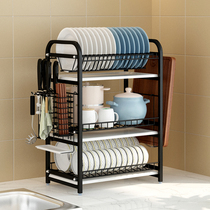 Bowl rack Sink drain rack Drying chopsticks dishes and dishes supplies storage box Black stainless steel kitchen shelf