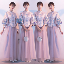 Chinese bridesmaid dress spring and Autumn Chinese style Xiuhe dress Cheongsam Hanfu sister group dress female 2021 new spring long sleeve
