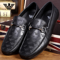 Italian casual beanie shoes mens leather top layer cowhide business British all-match breathable low-top lazy driving shoes