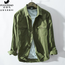 Battle Wolf 2 Cold Front The Same Retro Pure Cotton Long Sleeve Shirt Day Ensemble Casual Workout Green Shirt Male Style Blouse Tide