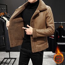 Autumn and winter warm lamb wool jacket mens double-sided wear plus velvet warm cotton coat fur jacket male
