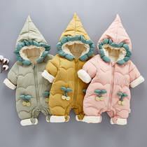 Baby jumpsuit Net red baby clothes winter thickened outer wear autumn and winter suit plus velvet clothes climbing clothes