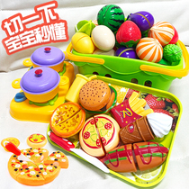 Childrens house toys kitchen tableware cut vegetables pizza and fruit toys set Boys and Girls