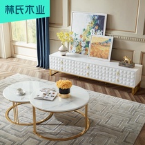 Lins Wood Industry Balcony Marble Textured Tea Table Round Light Lavish Minima LIVING ROOM HOME TEA TABLE DZ1L