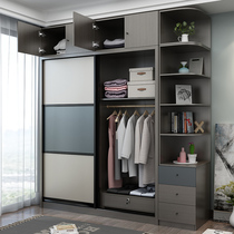 Nordic wardrobe sliding door sliding door with mirror wardrobe simple modern solid wood assembly bedroom overall large cabinet