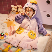 Children robe girls pajamas autumn flannel thickened zhong da tong little yellow duck coral fleece child Home Services