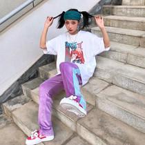 Needles track purple vermicelli Velvet Butterfly side stripes trend loose FOG High Street straight casual trousers