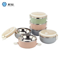 304 stainless steel insulated lunch box student round bento box gift can be customized office workers multi-layer lunch box