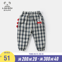 Rabbi tree childrens clothing childrens mosquito pants breathable 2021 summer male baby plaid trousers childrens casual pants loose