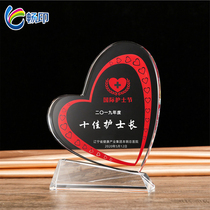 Crystal glass trophy medal custom heart-shaped physician Nurses Day trophy love charity volunteer anti-epidemic memorial