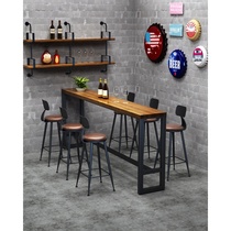 Vintage bar chair back solid wood round table bar high stool coffee restaurant milk tea shop casual dining table chairs