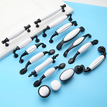 Black and white ceramic handle pastoral European cabinet wardrobe black handle simple drawer white round handle