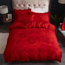 100 cotton four-piece big red wedding 4-piece wash cotton star wedding quilt cover cotton wedding bedding