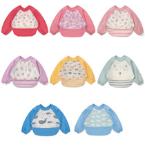 21 new overcoat baby eating pocket pure cotton long-sleeved waterproof painting clothes bib cartoon cute bib 0-3 years old