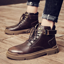 Martin Boots Mens High Spring and Autumn Mid-Gang Leather Snow Chelsea Boots Mens Toilwear Leather Shoes Mens Shoes Winter