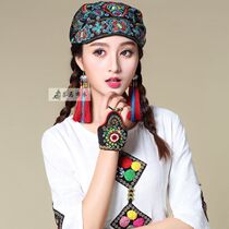 Short hair band hat summer tourism wind embroidered hat headscarf Chinese National hat retro bag