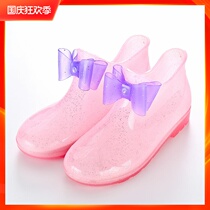 Childrens rain shoes Girls anti-skid water shoes baby rain boots Children students rubber shoes children Princess bow crystal shoes