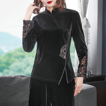 Improved new Chinese gold velvet coat base shirt autumn and winter New Fashion temperament waist thin black base shirt