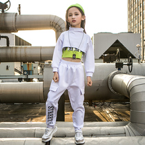 Childrens jazz dance clothing girls Korean version of the navel in the big childrens loose performance clothing June 1 girl hip-hop suit tide