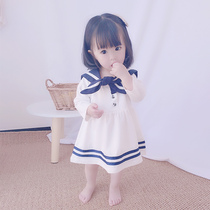 Girl navy dress child spring dress 2019 new little girl baby Foreign skirt baby princess dress