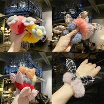 Korean girl cute color plush hair ring net red butterfly knot rope sweet hair leather and winter hair decoration