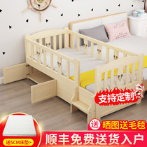 Childrens bed with guardrail side bed Boys single bed with drawer storage high box bed Crib widened splicing king bed
