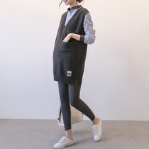 Pregnant women spring fashion set 2021 New sweater vest shirt shirt pregnant women sweater tide mom vest skirt