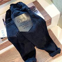 Boys pants autumn and winter models 2020 new children plus velvet padded jeans in big children Korean foreign style overalls pants