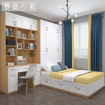  Tatami bed wardrobe one modern simple bookcase desk computer desk combination Childrens room small apartment bed customization