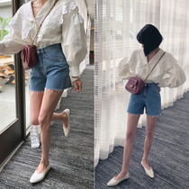  mocostreet Korea 19 early spring new trend all-match high waist loose raw denim shorts