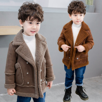 Childrens clothing boy foreign style coat winter 2021 autumn and winter new childrens woolen coat baby tide suit plus velvet trench coat