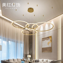 Complex building large chandelier light luxury villa living room lamp modern simple building hollow high jump layer crystal chandelier