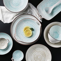 Japanese hand-painted ceramic hat horn bowl Household 5-inch rice eating bowl Creative large noodle bowl plate set