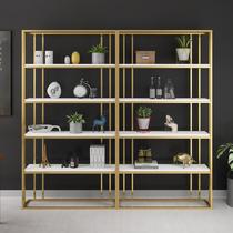  Modern simple wrought iron shelf Floor-to-ceiling Golden Nordic bookshelf creative shelf living room partition display showcase