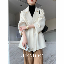 Small double-sided cashmere coat womens autumn and winter 2021 new high-end white water corrugated short woolen coat