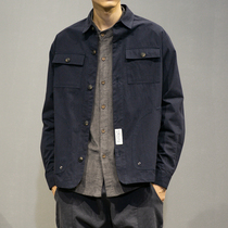 Tide brand simple pocket tooling jacket mens retro Japanese top Korean trend thin casual loose jacket