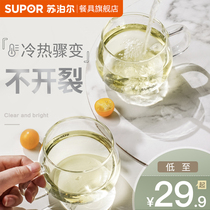 Supor glass cold water cup Cold water cup Household heat-resistant high temperature large capacity tea cup Cold plain water cup set