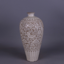 Song Cizhou kiln engraved White Lotus bird map plum bottle antique porcelain antique Dong Lao collection unearthed study ornaments