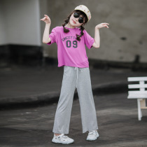 Zhongda childrens summer suit 2021 new Korean version of foreign style net red childrens fashionable summer girls sports two-piece suit