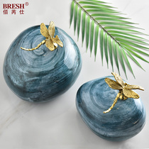 New Chinese pure copper dragonfly ceramic decoration minimalist modern light lavish cubicle room bookcase bookcase Wine Cabinet Swing