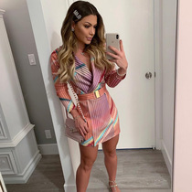 Colorful Striped Print Blazer Women Dress Print long sleeve suit Dress