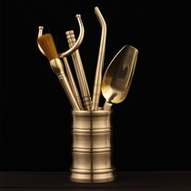 Pure copper tea ceremony six gentlemen copper knife tea shovel Copper Cup Fork copper tea brush tea tweezers tea clip whole set tea set accessories