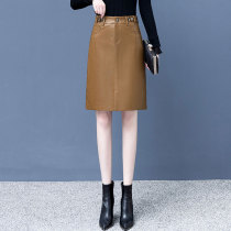 Leather skirt womens leather autumn and winter skirt 2021 New Korean version of high waist long a-shaped bag hip skirt one step skirt