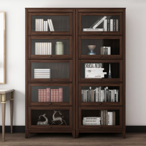 Bookcase American with glass door set decoration cabinet stairs Lower lockers book room leaning against wall floor Composition small bookcase