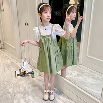 Next win girls Summer Sweet suit 2021 new foreign style children bubble sleeve sling dress tide