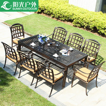 Sunshine outdoor cast aluminum table and chair combination seven-piece outdoor courtyard garden balcony terrace long dining table chair kit