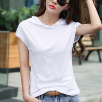 Bamboo cotton short-sleeved T-shirt blouse blouse with hat and hat casual simple middle-aged mother
