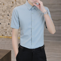 High-grade fall summer bamboo fiber non-iron short sleeve white shirt mens business shirt professional dress Ice Silk inch shirt